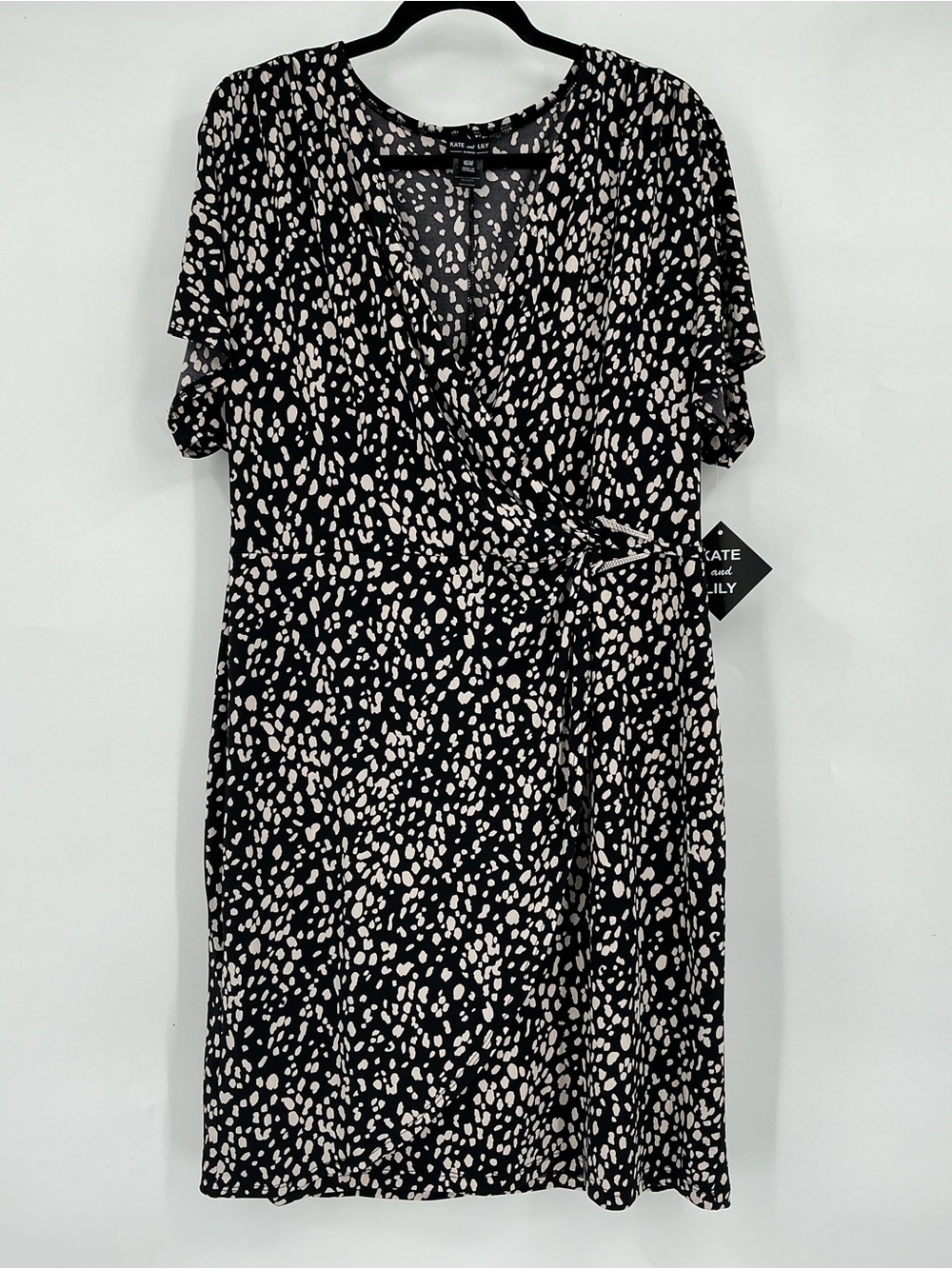Kate & Lily Black and Cream Wrap-Style Midi Dress NWT